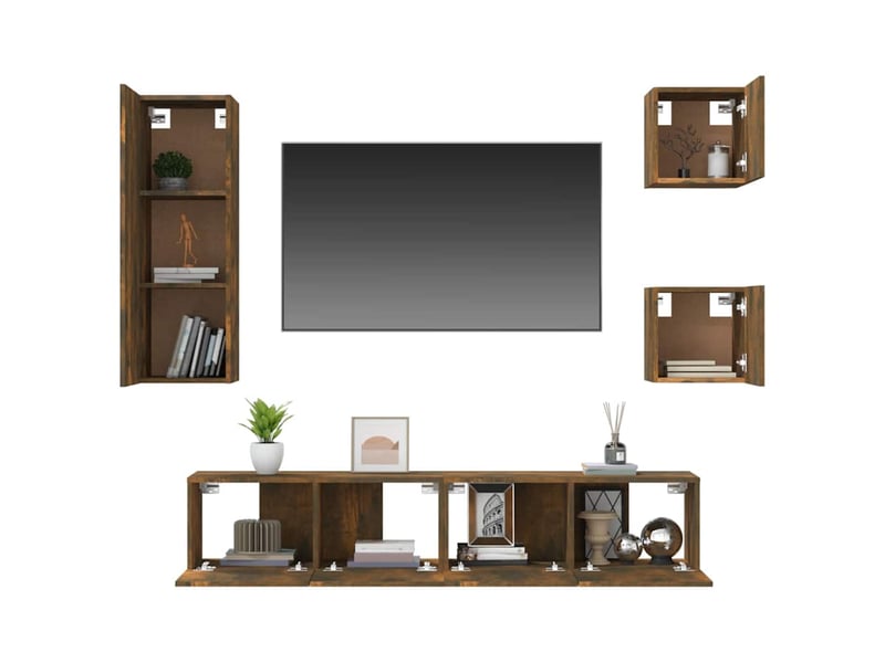  Ensemble de meubles tv 5 pcs chêne fumé bois d'ingénierie shl33753  - Conforama E