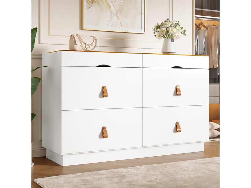  Commode à bijoux blanche 6 tiroirs, plateau en verre trempé, compartiments, 120 x 40 x 78 cm  - Conforama E