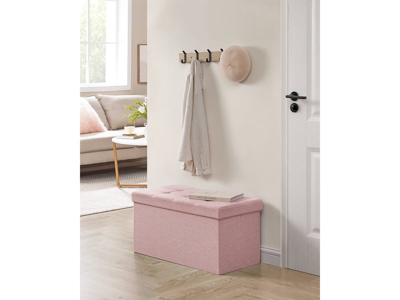  Banc de rangement pliable rose en tissu effet lin  - Conforama C