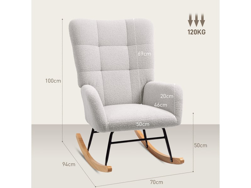  Fauteuil relax gris clair avec repose-pieds réglable, fauteuil aspect velours pour salon, structure en bouleau, 67 x 114 x 105 cm  - Conforama C