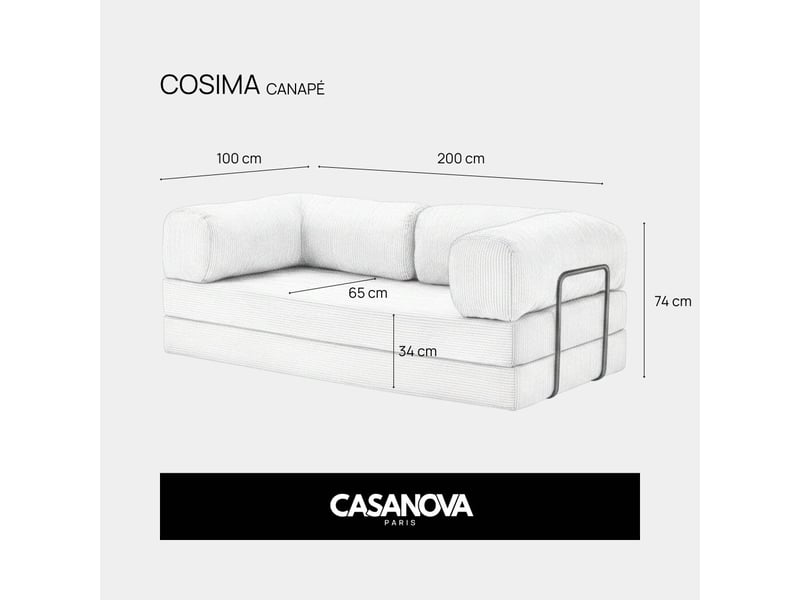  Cosima - canapé droit convertible gros velours côtelé 3 places rose  - Conforama C