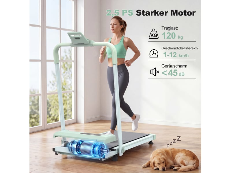  Tapis de course 112,5x50x93,5 cm vert en acier, pliable 3 en 1 pour marche, poste de travail et course  - Conforama B