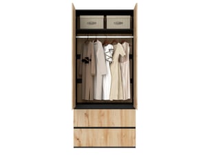 Armoire 2 portes 90 x 50 x 200 cm en mdf et panneau de particules, 2 tiroirs et penderie pour votre intérieur