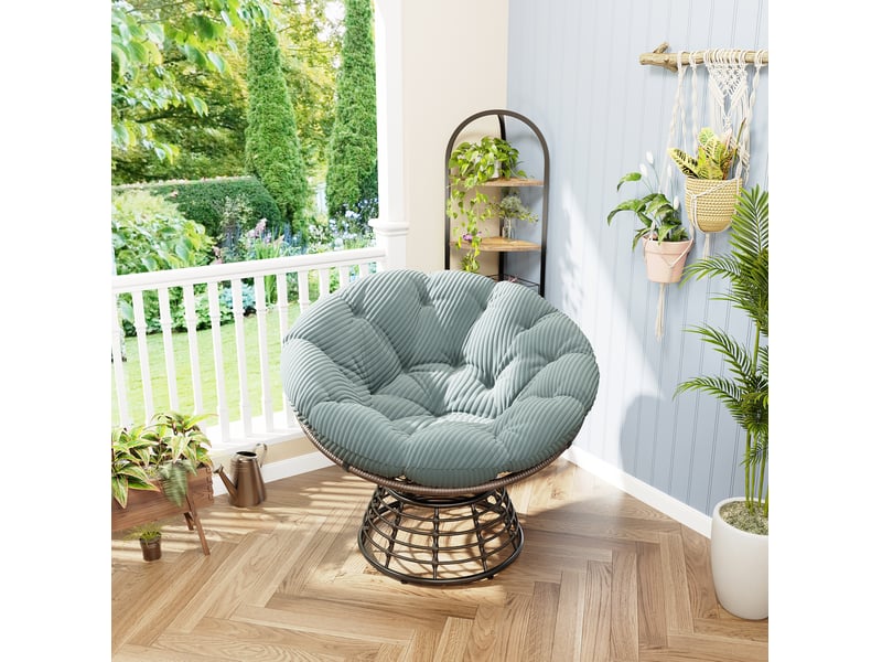  Chaise papasan pivotante 92x67 cm ergonomique métal vert clair  - Conforama E