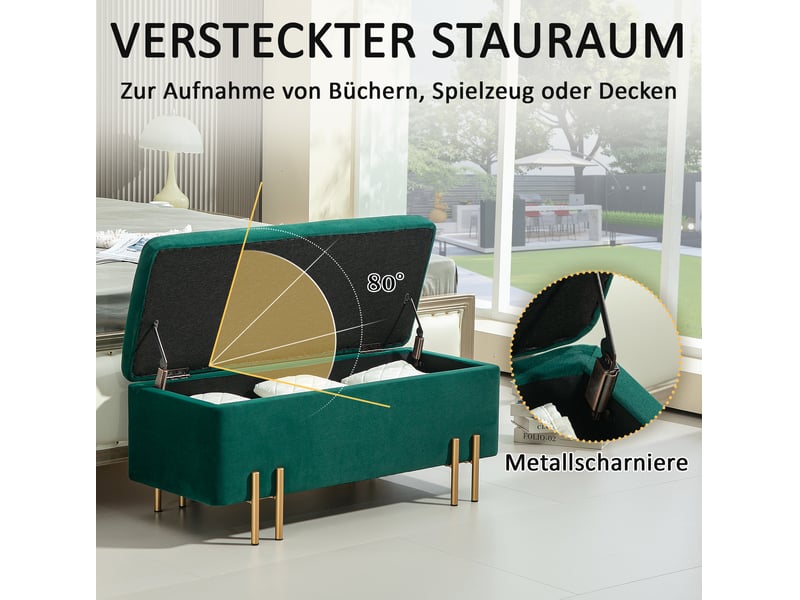  Banc coffre tcqpz rembourré avec rangement 100 x 40 x 42 cm polyester vert  - Conforama E