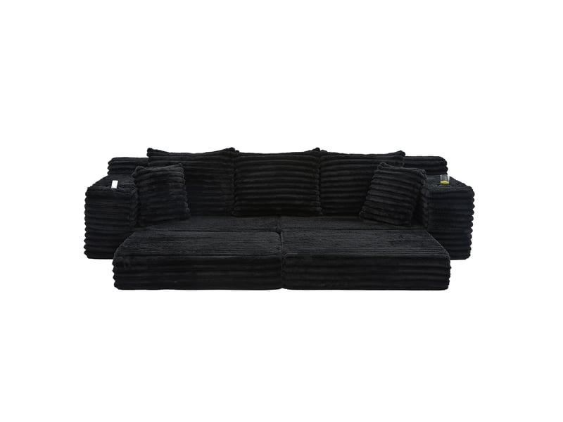  Canapé convertible 4 places en velours côtelé noir 273 x 98 x 87 cm  - Conforama A