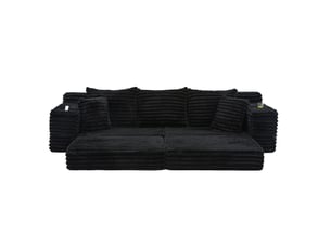 Canapé convertible 4 places en velours côtelé noir 273 x 98 x 87 cm