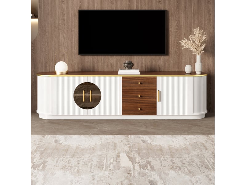  Meuble tv tcqpz 180 x 40 x 46 cm blanc en mdf avec rangement et gestion des câbles  - Conforama D