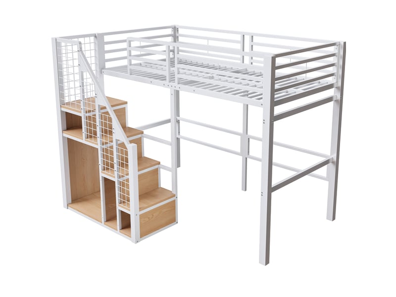  Lit mezzanine enfant 90x200 cm – blanc – escalier, rangement intégré et espace sous lit – sans matelas  - Conforama D
