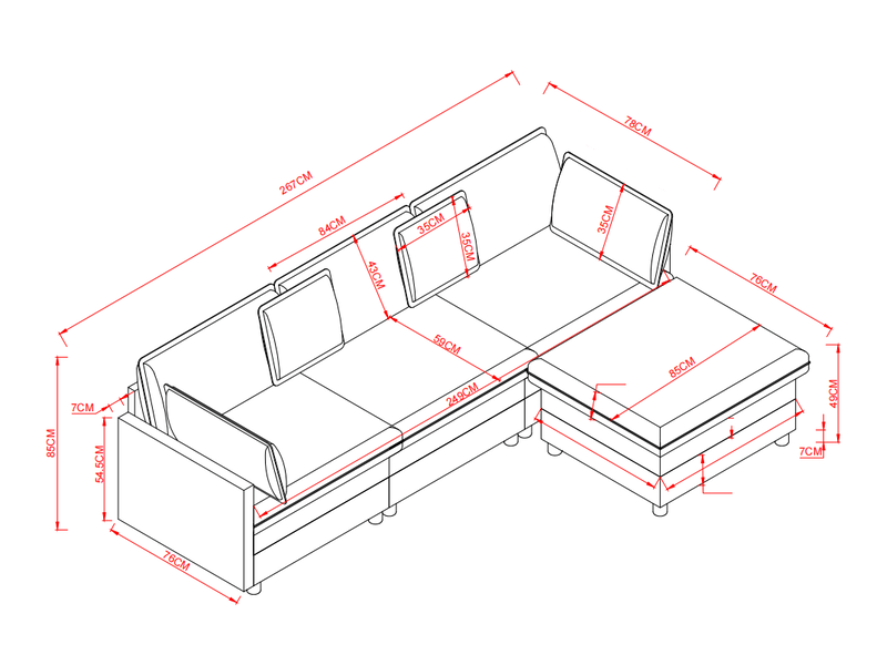 Canapé d’angle modulable 3 places avec pouf, tissu chenille vert, 267x154x85 cm - Conforama C