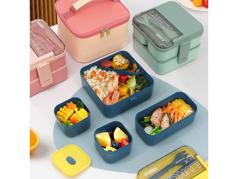  1 boîte à lunch compartimentée pour éviter le mélange des odeurs, compatible micro-ondes (bleu + sac isotherme)  - Conforama C