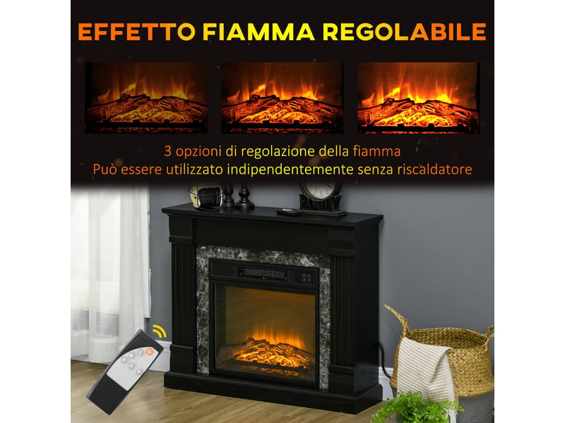  Cheminée électrique sur pied avec minuterie, flamme et température réglables, 80 x 21,6 x 67,8 cm, noire  - Conforama D