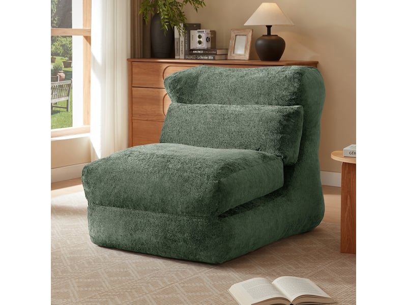 Canapé sans armature fauteuil paresseux vert convertible en chaise longue 90x118x86 cm - Conforama C