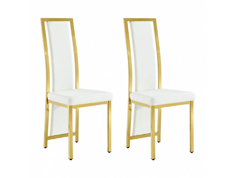  Chaises de salle à manger lot de 2 44.00×42.70×109.00 cm en métal et pu blanc et doré chicfurn  - Conforama A