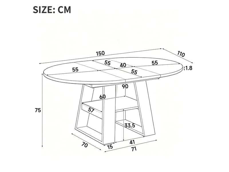 Table de salle à manger ronde extensible pour 4 à 6 personnes avec rangement, en mdf, noyer, 150 × 110 × 75 cm - Conforama E