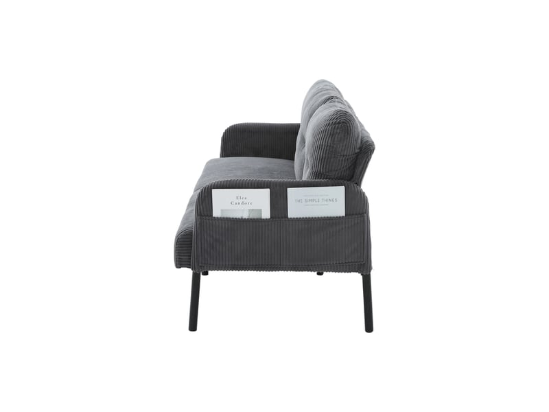  Canapé 3 places corda gris, rembourrage confort, dossier haut, poches latérales, pieds métal  - Conforama E