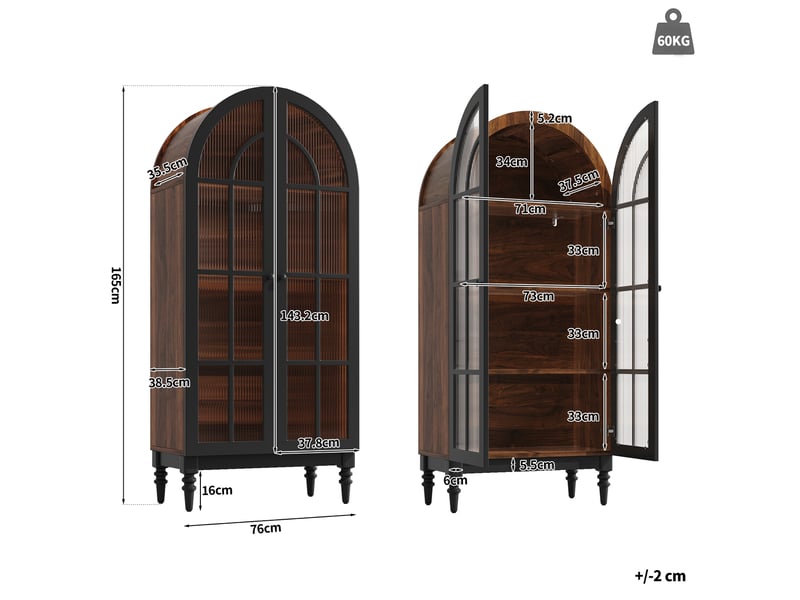  Armoire de rangement haute à portes vitrées arquées, mdf noir  - Conforama E