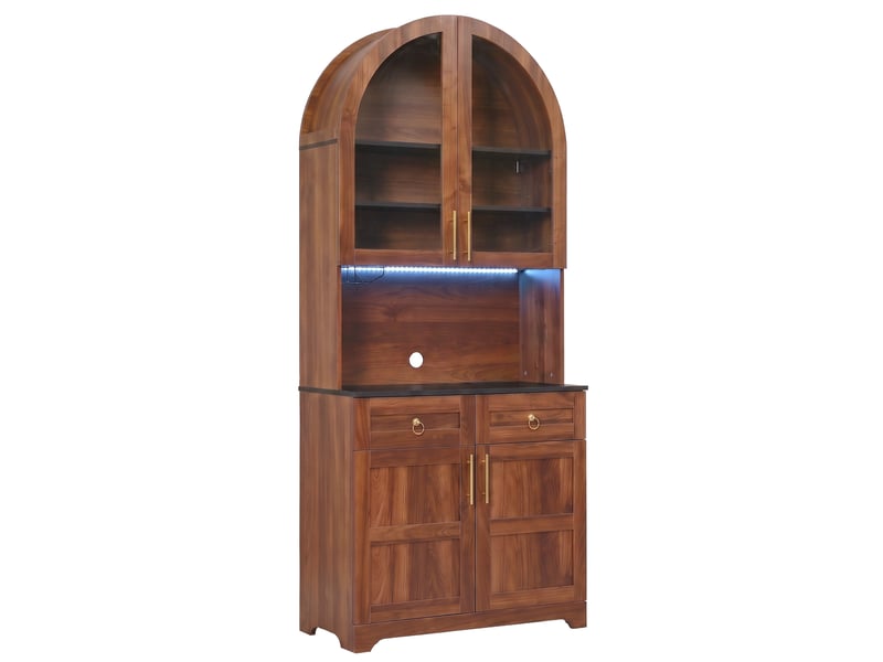  Buffet haut 80x40x180 cm avec led, prises usb et rangements, noyer  - Conforama E