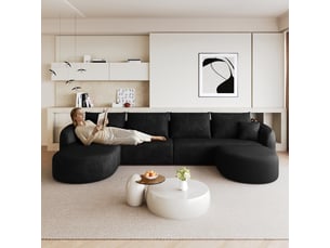 Canapé d'angle en u 336cm mousse compression modulable noir salon chambre appartement