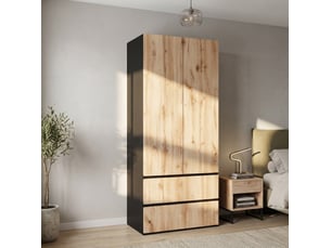 Armoire 2 portes 90 x 50 x 200 cm en mdf et panneau de particules, 2 tiroirs et penderie pour votre intérieur