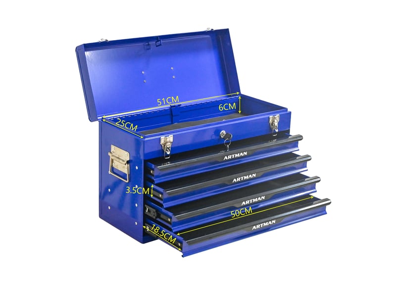  Boîte à outils 53.2x22.3x34.5 cm avec tiroirs en métal bleu et noir  - Conforama A