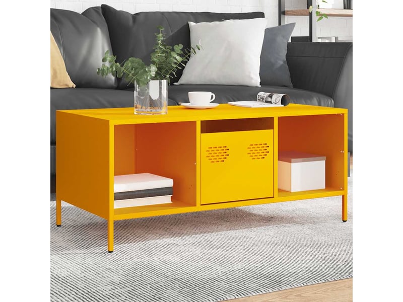  Table basse - table de salon - table à thé jaune moutarde 101,5x50x43,5cm acier laminé à froid  - Conforama B
