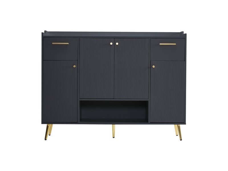  Meuble à chaussures l130xp37xh100 cm, 2 tiroirs, 4 portes, compartiment ouvert armoire à chaussures, pieds métal, finition noire  - Conforama D