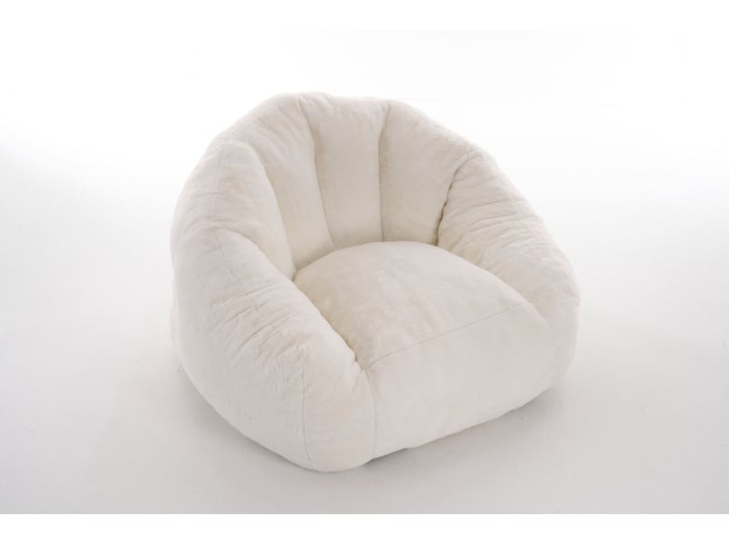  Fauteuil pouf adulte enveloppant en fausse fourrure avec mousse haute densité, en polyester blanc crème  - Conforama A
