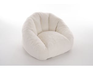Fauteuil pouf adulte enveloppant en fausse fourrure avec mousse haute densité, en polyester blanc crème