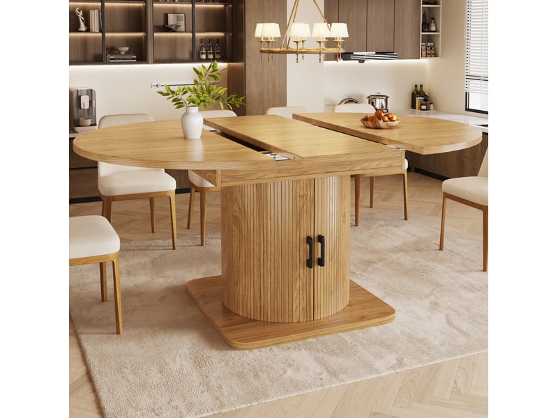  Table à manger extensible avec rangement 118-158 x 118 cm, mdf et métal, marron clair  - Conforama D