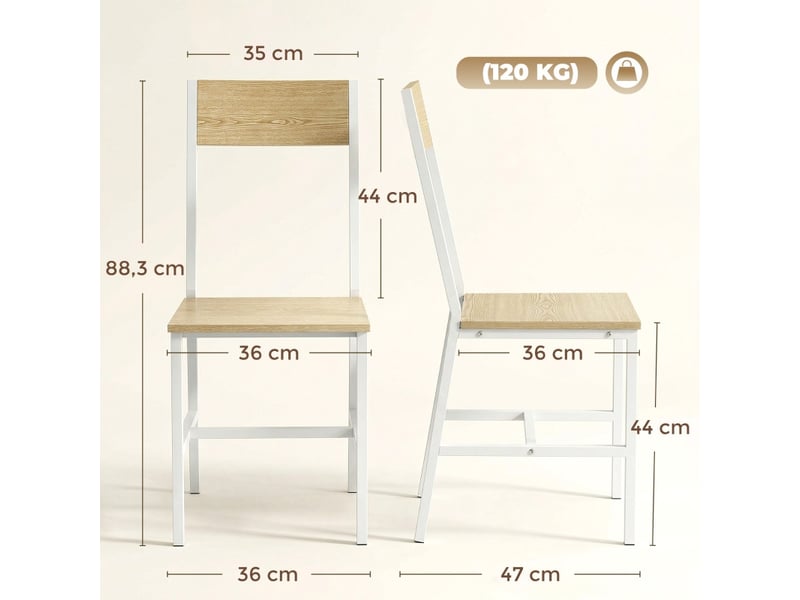  Chaise lorval lot de 2 chaises de cuisine dossier incliné naturel blanc  - Conforama C