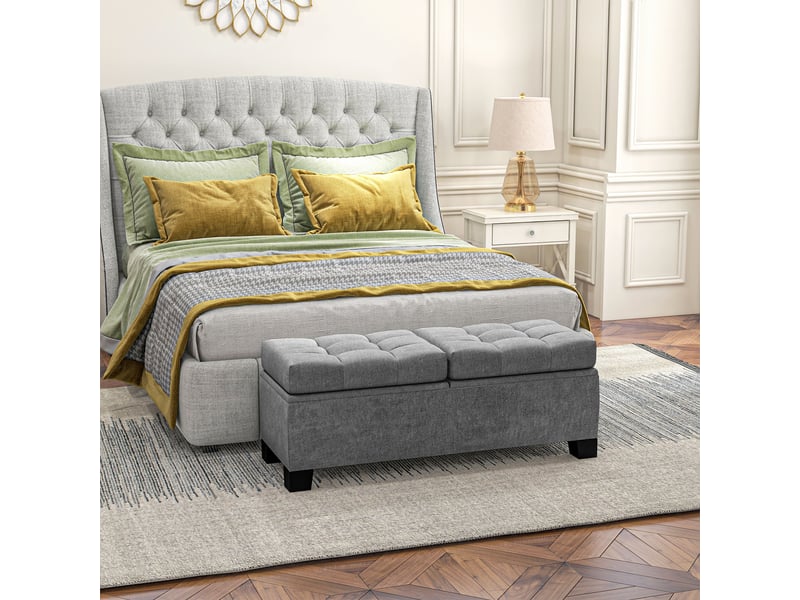  Banc de rangement en tissu avec rembourrage matelassé, 116 x 41 x 47 cm, gris  - Conforama D