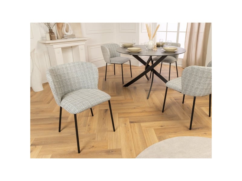  Lot de 2 chaises pavia à motif quadrillé bleu et blanc – dossier arrondi et pieds noirs  - Conforama E