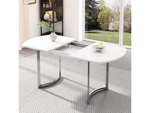Table à manger extensible 140-180 x 80 cm en mdf blanc, pieds métal argenté