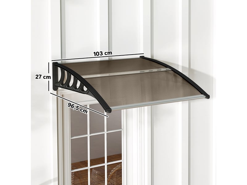  Auvent extérieur 103 x 96,5 x 27 cm pour portes et fenêtres, protection solaire et pluie, polycarbonate translucide et aluminium  - Conforama E