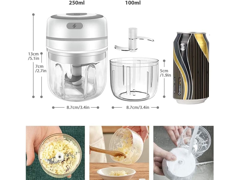  Mini hachoir à viande électrique, hachoir alimentaire sans fil, lames tranchantes, presse-ail électrique, mini mixeur, convient pour les aliments pou  - Conforama B