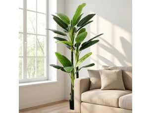 Plante artificielle bananier 180 cm, 18 feuilles réalistes, pot, entretien facile, pour maison bureau, vert