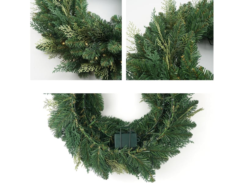 Couronne de noël lumineuse 50 cm, branches de cyprès artificielles, led avec minuterie, décoration de porte - Conforama B