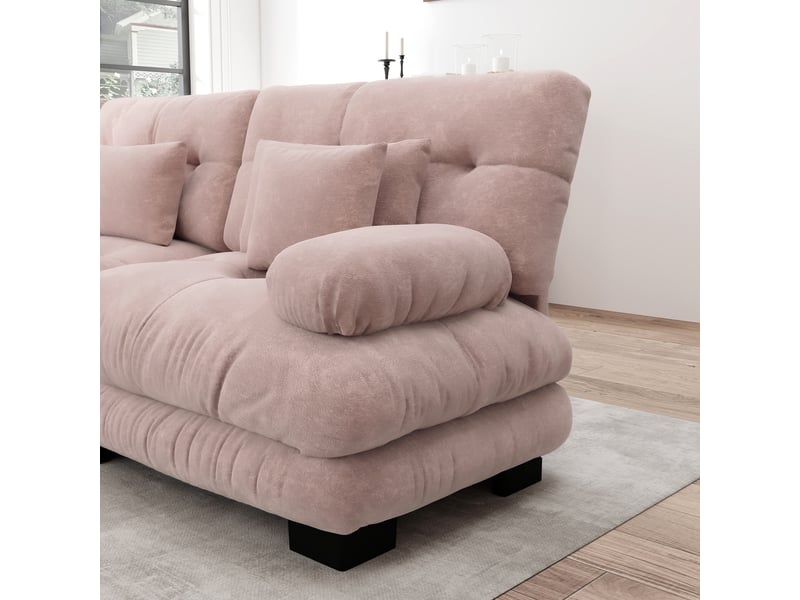  Canapé 4 places d’angle panoramique en tissu rose, largeur 406 cm, assise profonde W3325S00058 - Conforama R