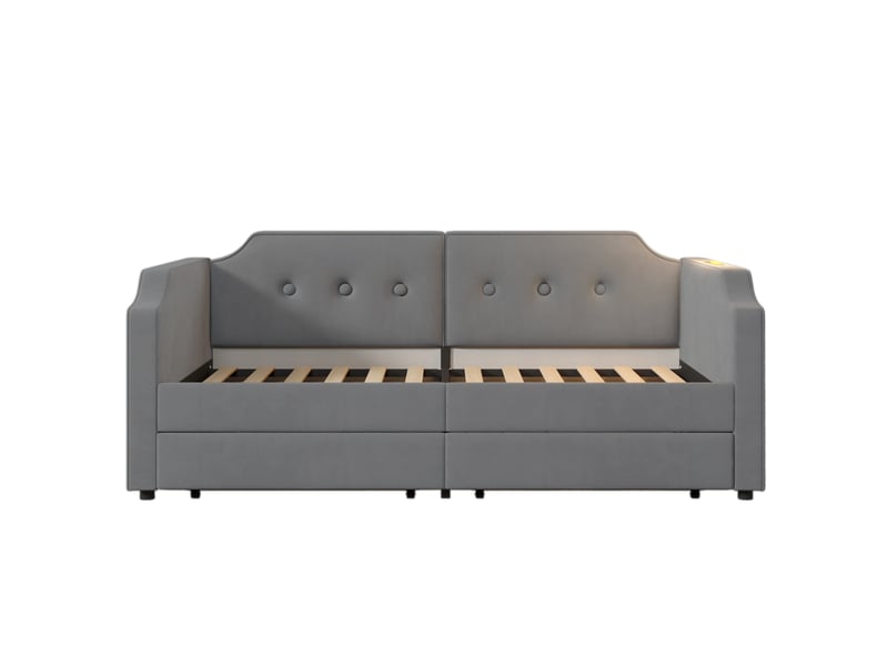  Lit avec rangement 90x200 cm, 2 tiroirs, velours gris  - Conforama W
