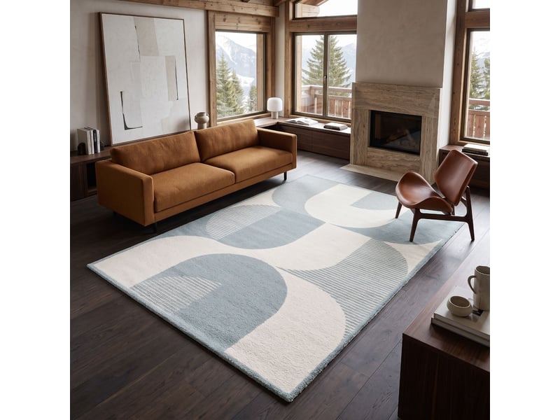 Tapis doux à relief géométrique bleu et écru 120x170  - Conforama A
