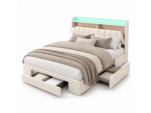 Lit avec rangement 140x190 cm YELENARO   coloris beige