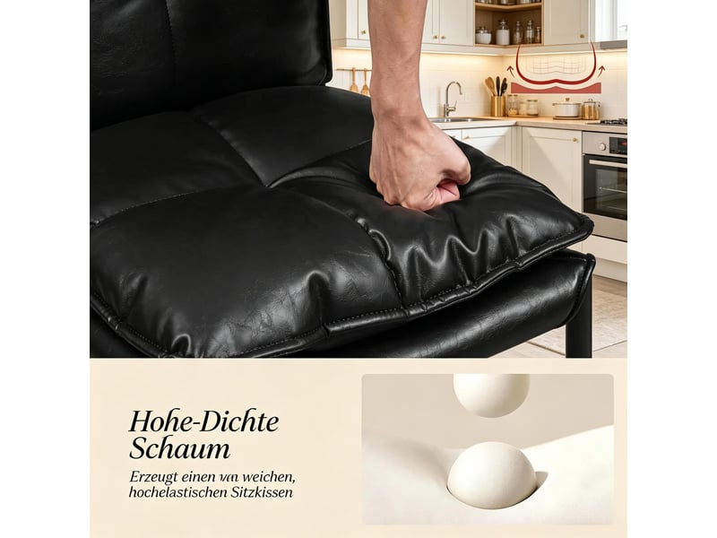  Lot de 4 chaises de salle à manger avec dossier ergonomique  - piètement métal, simili cuir effet noir  - Conforama E
