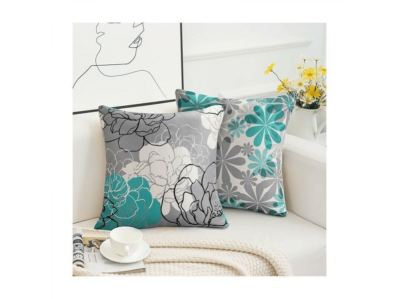  Lot de 4 housses de coussin d'extérieur imperméables en lin tournesol pour terrasse, jardin, salon, chambre à coucher 45 x 45 cm, vert  - Conforama C