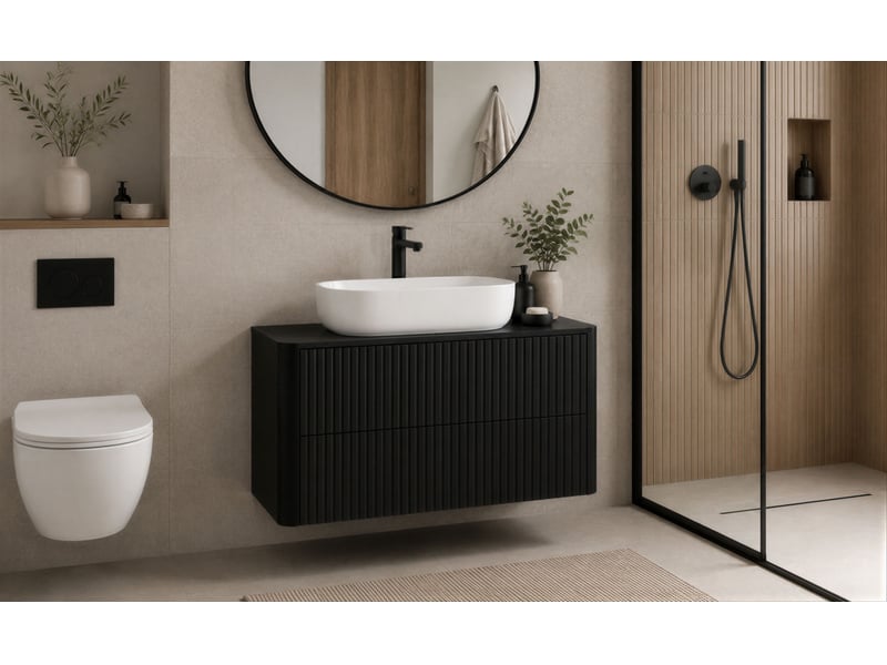  Plan de travail linea 100 cm noir mat pour meuble de salle de bain avec angles arrondis  - Conforama B