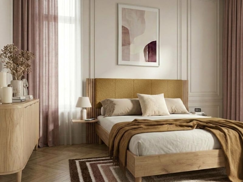  Bobochic lit isya tissu bouclette avec lattes massives jaune 180x200 ISYA - Conforama C