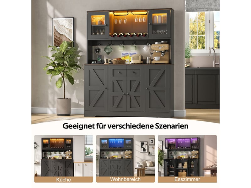  Vitrine 140 x 40 x 173 cm éclairage led meuble de rangement armoire haute portes en verre acrylique rangement à provisions rangements à bouteilles supports à verres à vin prises électriques intégrées  - Conforama E