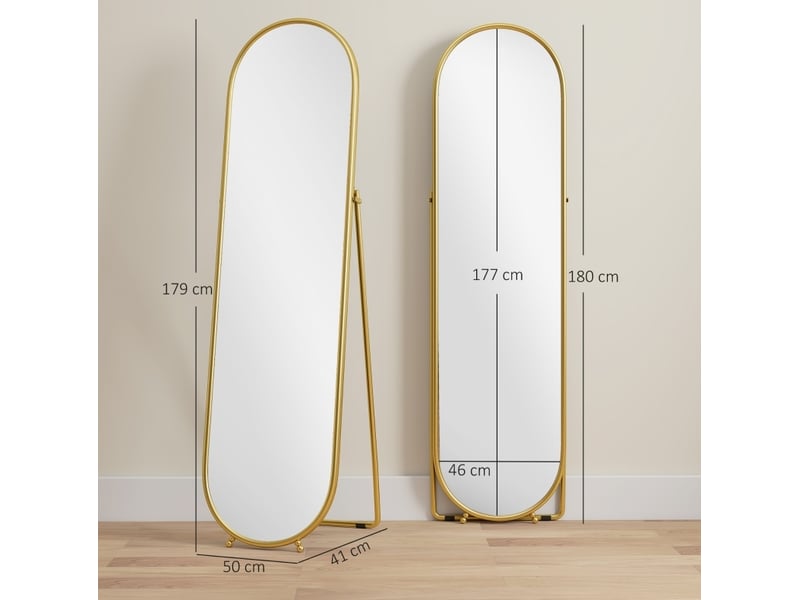 Miroir sur pied ovale 50 x 180 cm doré evryae - Conforama C