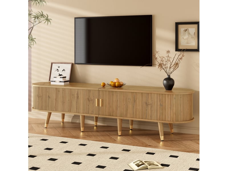  Meuble tv 175 cm à portes coulissantes en mdf, finition bois clair  - Conforama B