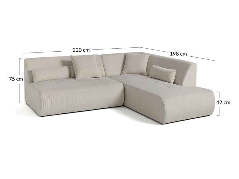  Onyx - canapé modulable d'angle droit 5 places - en velours côtelé - lisa design - beige ONYX - Conforama C